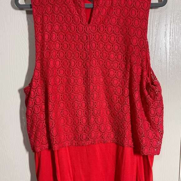 Elle sleeveless red orange lace Peter Pan collar blouse XXL - Picture 3 of 5
